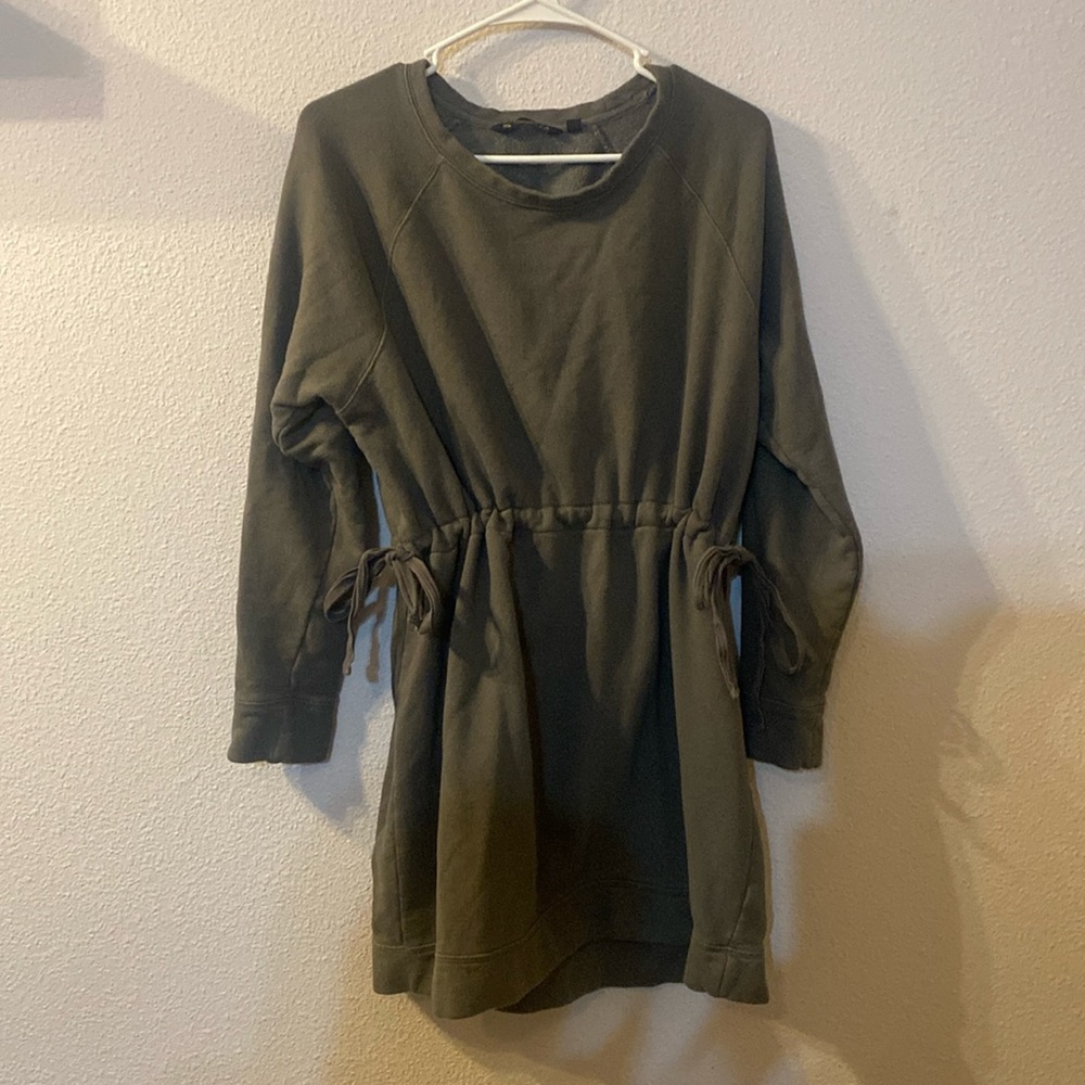 Casual Olive Green Tie-Waist Sweatshirt Dress
